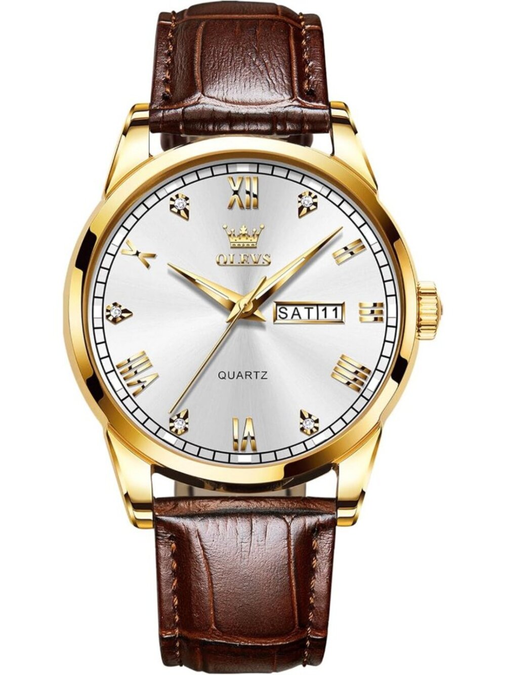 Stylish Men's Casual Leather Watch, Waterproof Analog Quartz, Luminous Day Date